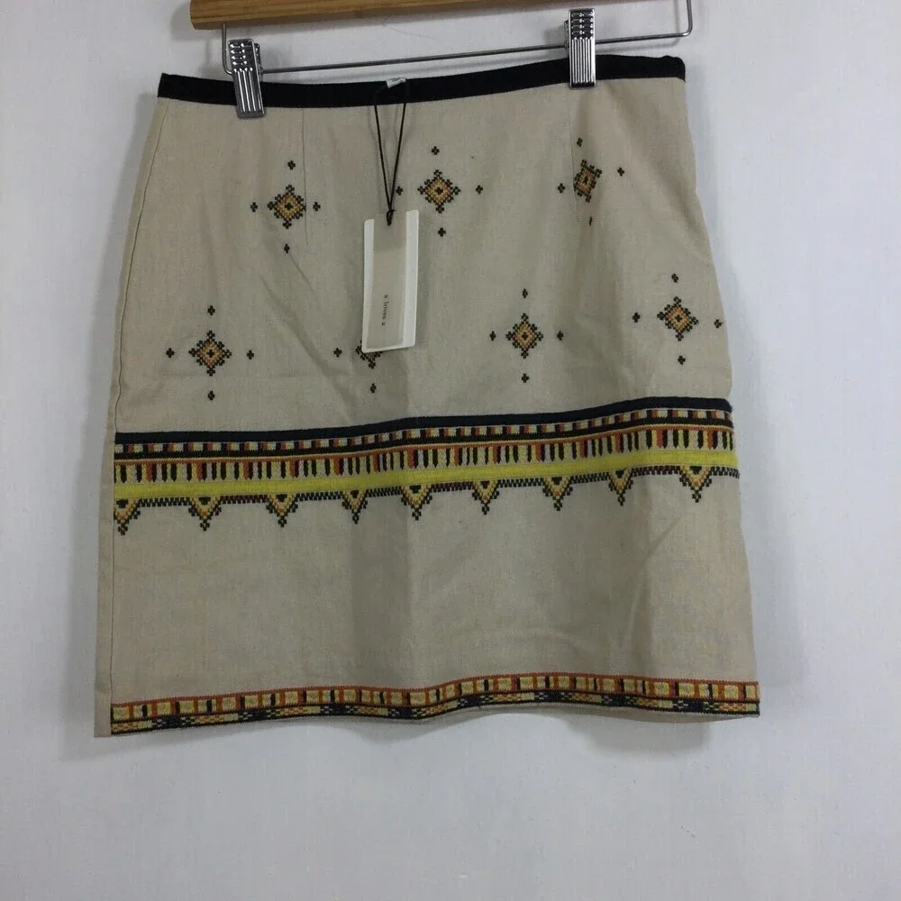 A Loves A Womens Cotton Linen Embroidered Side Zip Knit Mini Skirt Size XS NWT
